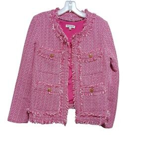 Nanette Lepore Pink WhiteTweed Frayed Blazer Jacket NJ3S194H4 Rose Tropica MensM